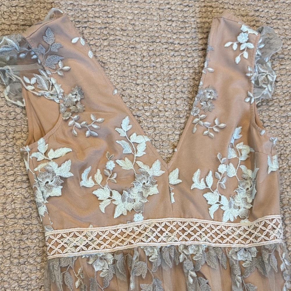 Wayf Floral Mesh Lace Embroidered Maxi Cocktail Dress - Picture 4 of 7